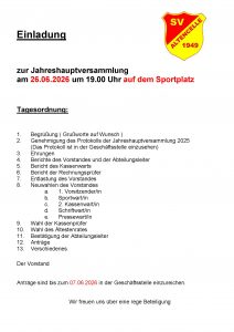 JHV am 26.06.2026 um 19.00 Uhr
